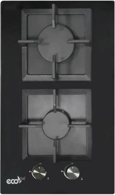 Eco Chef Glass Top Steel Manual Gas Stove (2 Burners)