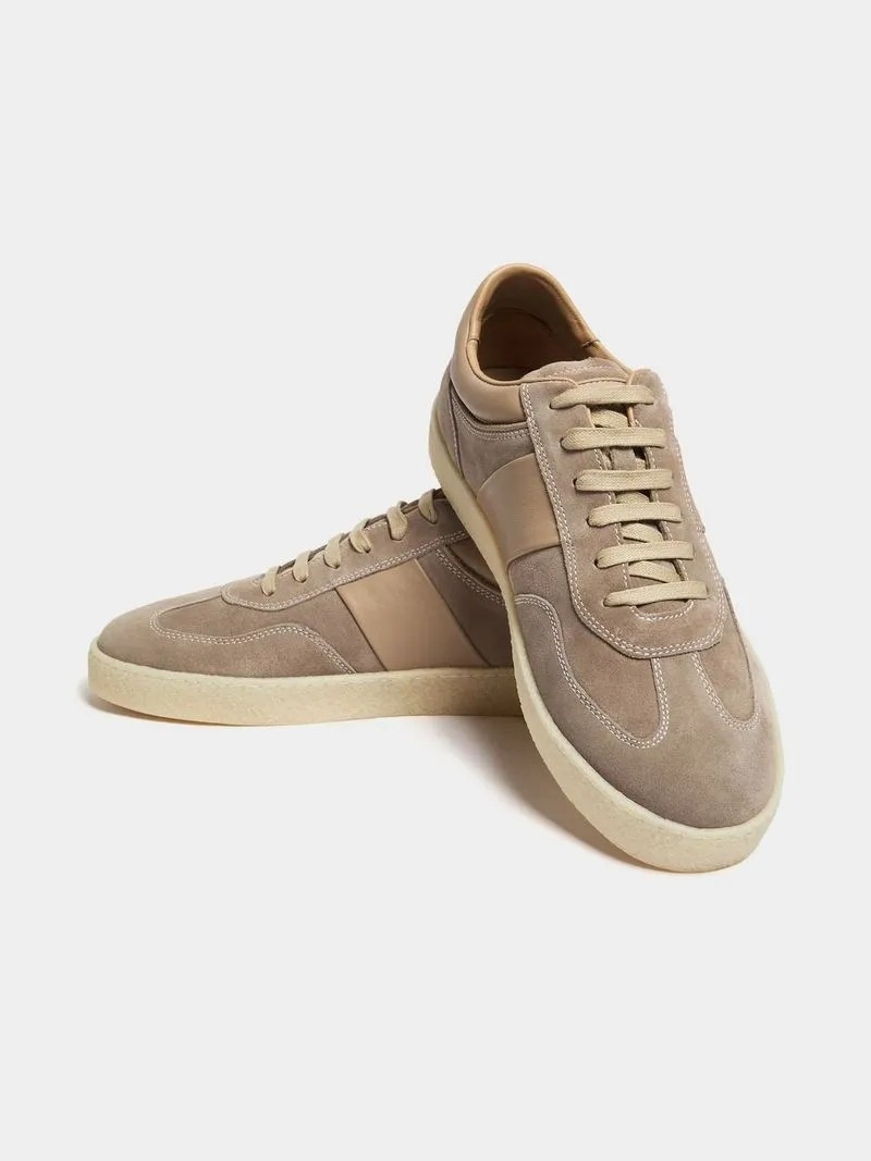 Fabiani Men's Sand Leather Side Stripe Court Sneaker