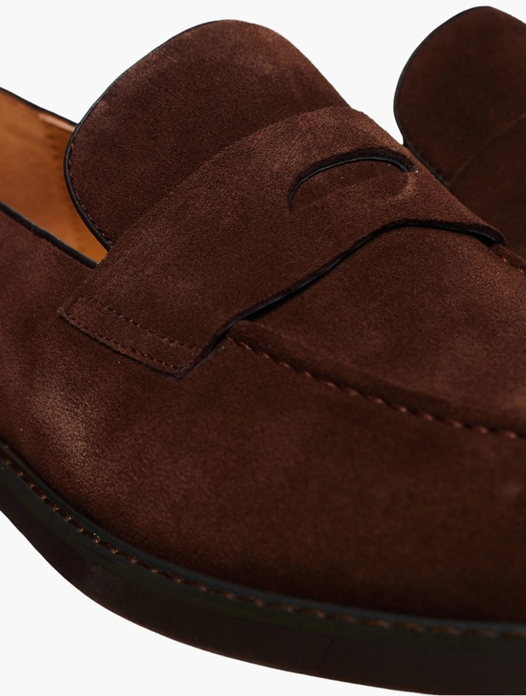 Tread + Miller Chocolate Smart Casual Suede Penny Moccasins