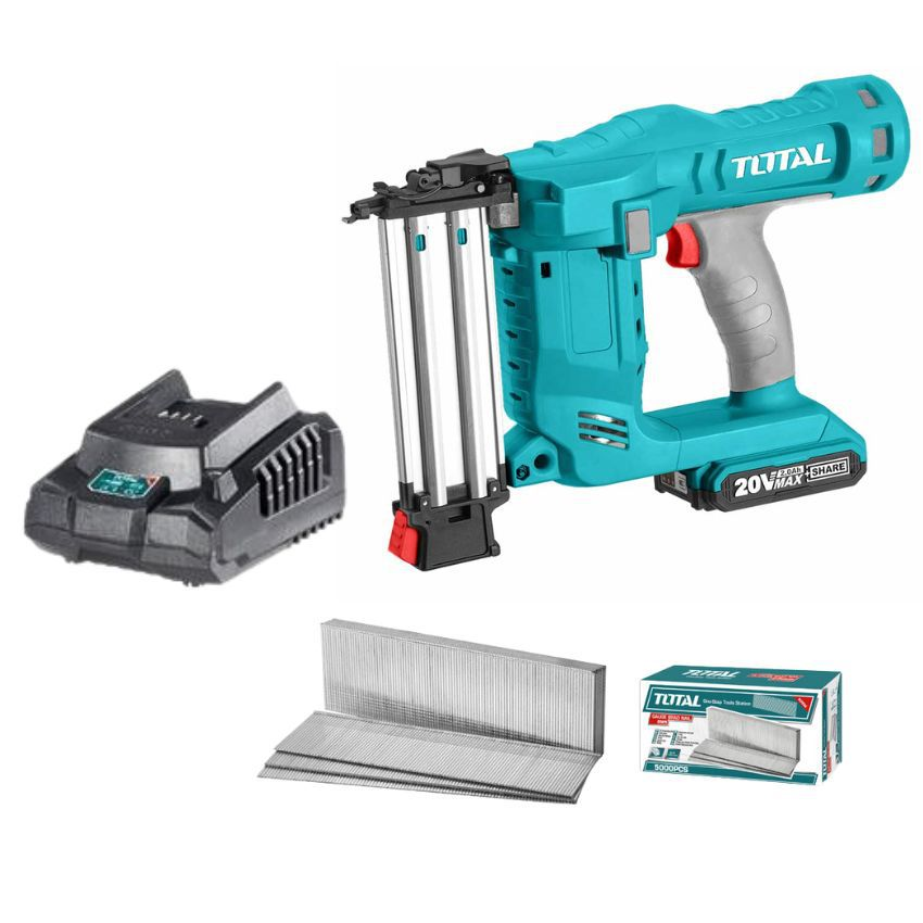 Total Tools - Cordless Brad Nailer Kit 20V & Brad Nails 50mm - 5000Piece