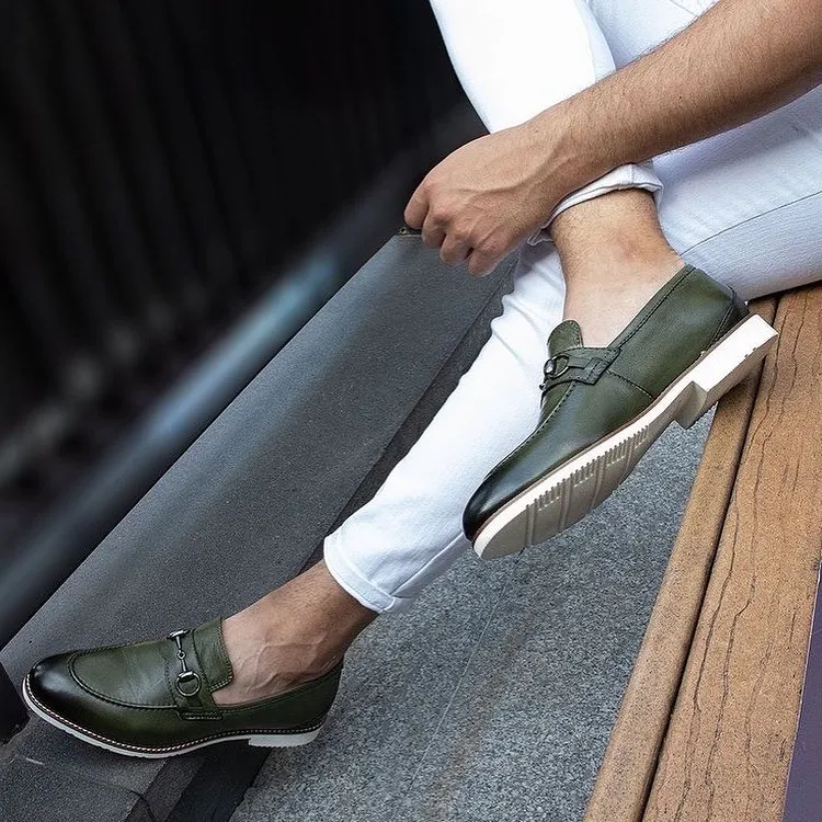 LIZZIO-Green Tally Leather Loafers