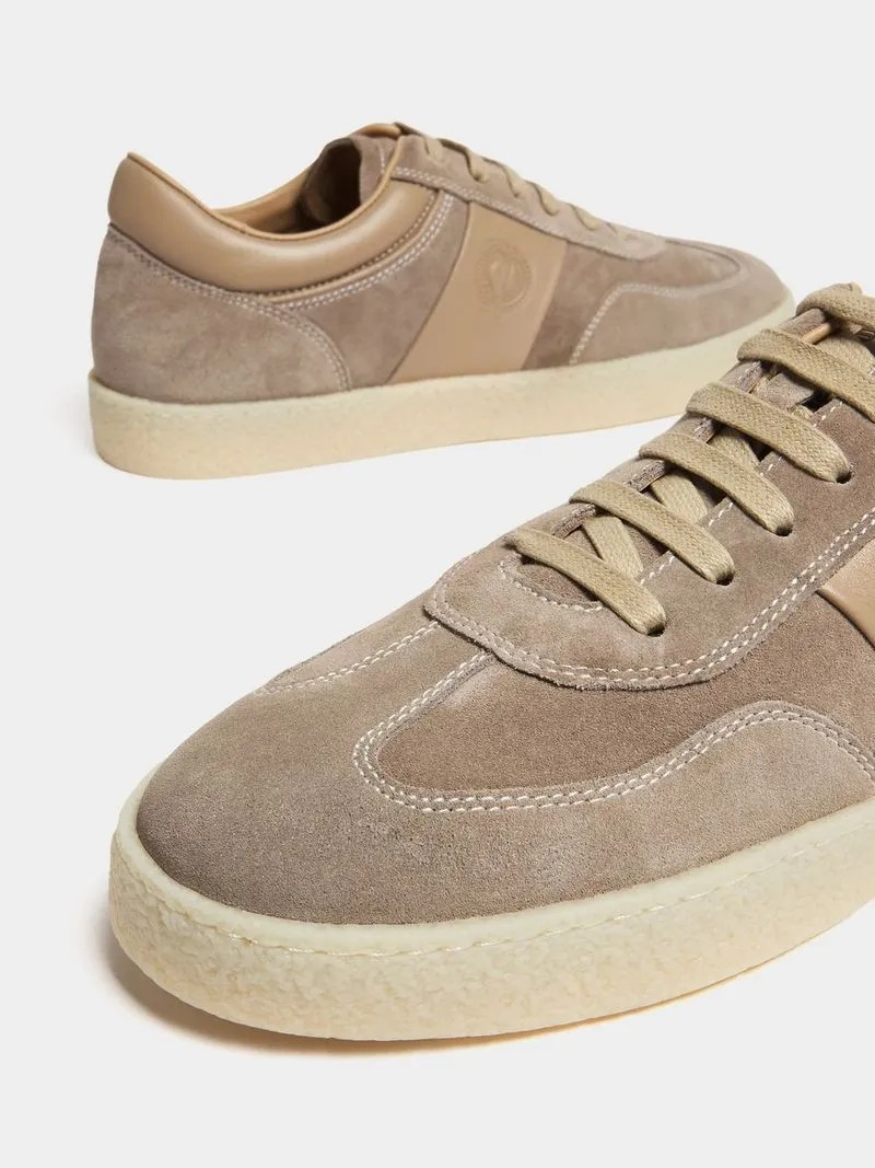 Fabiani Men's Sand Leather Side Stripe Court Sneaker