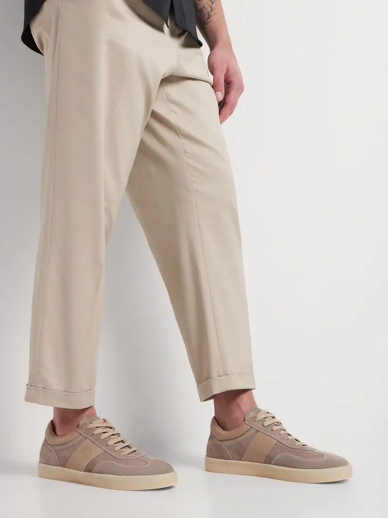 Fabiani Men's Sand Leather Side Stripe Court Sneaker