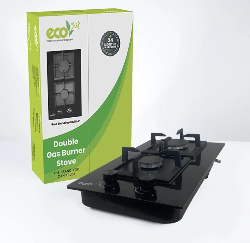 Eco Chef Glass Top Steel Manual Gas Stove (2 Burners)