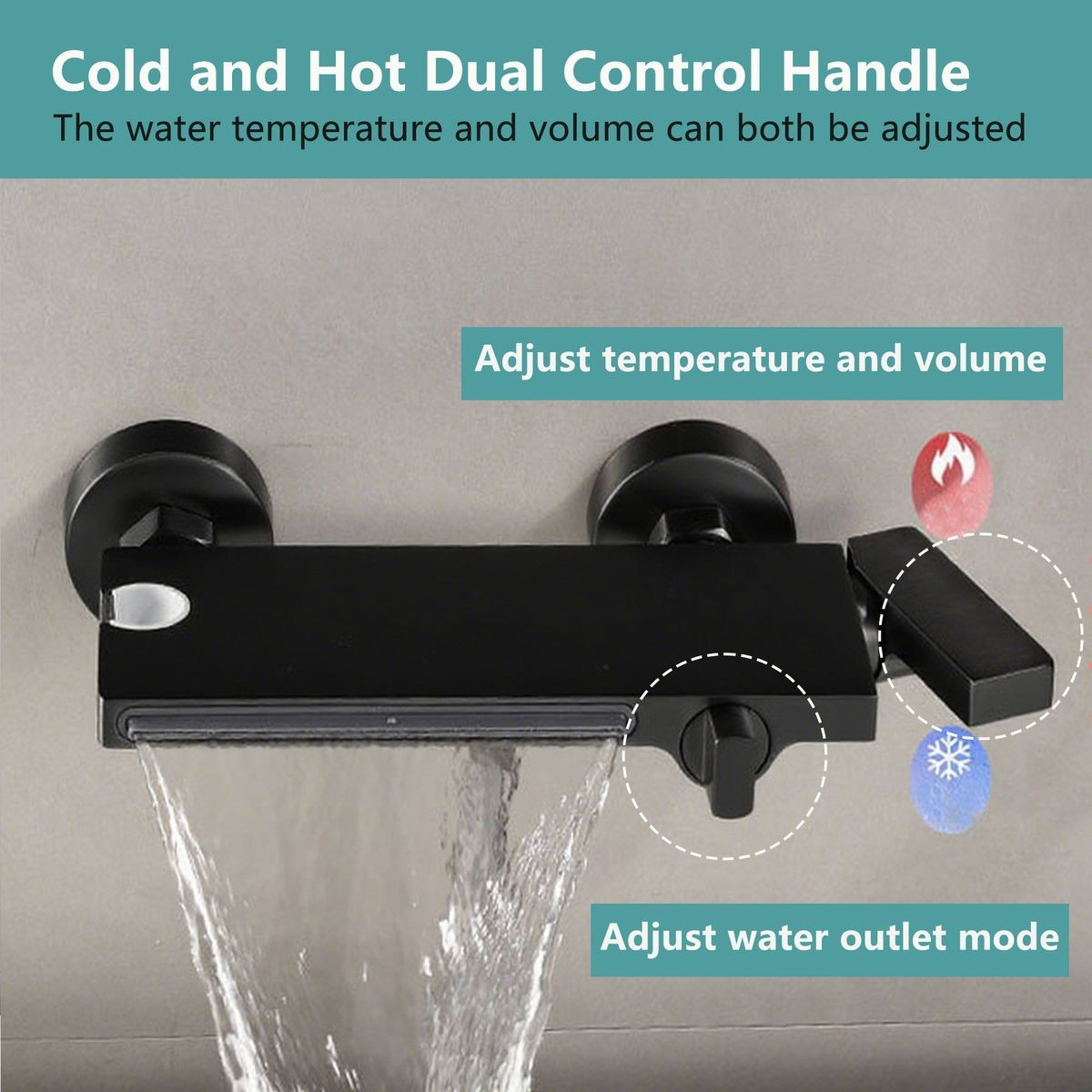 Wall Mount Brass Waterfall Bathtub Fauset with Hand Shower Hose