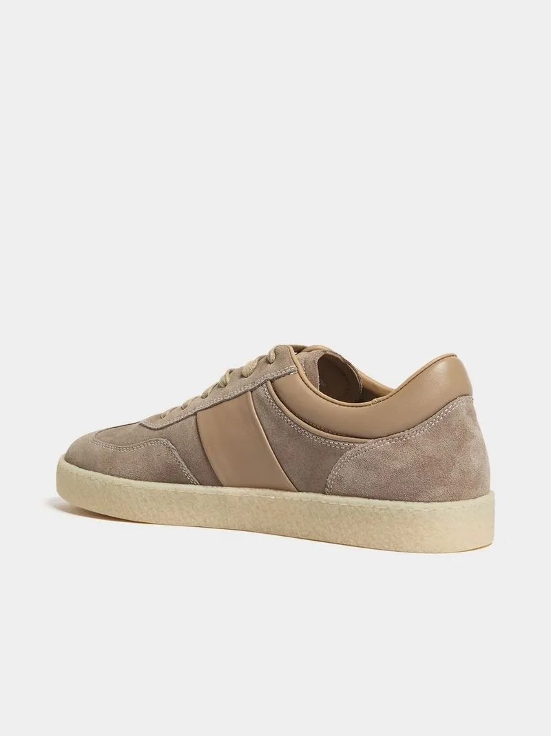 Fabiani Men's Sand Leather Side Stripe Court Sneaker
