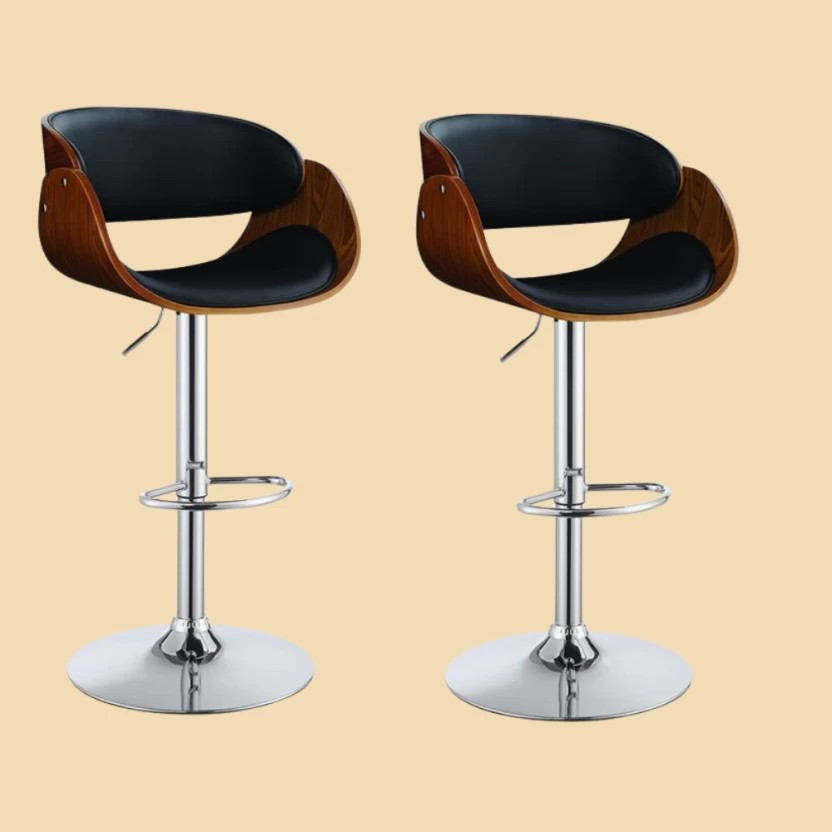 Leather Bar Chair (Finish Colour - Black) Set of 2