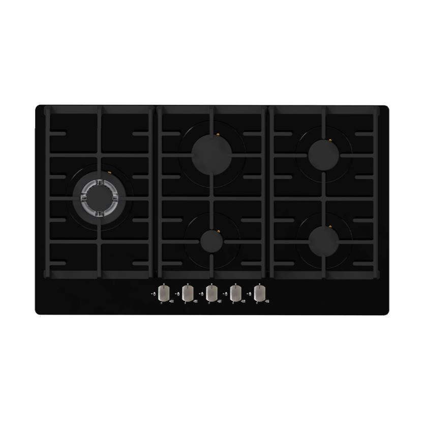 Falco 90cm 5 Burner Black Gas On Glass Hob – FAL-BGH-90