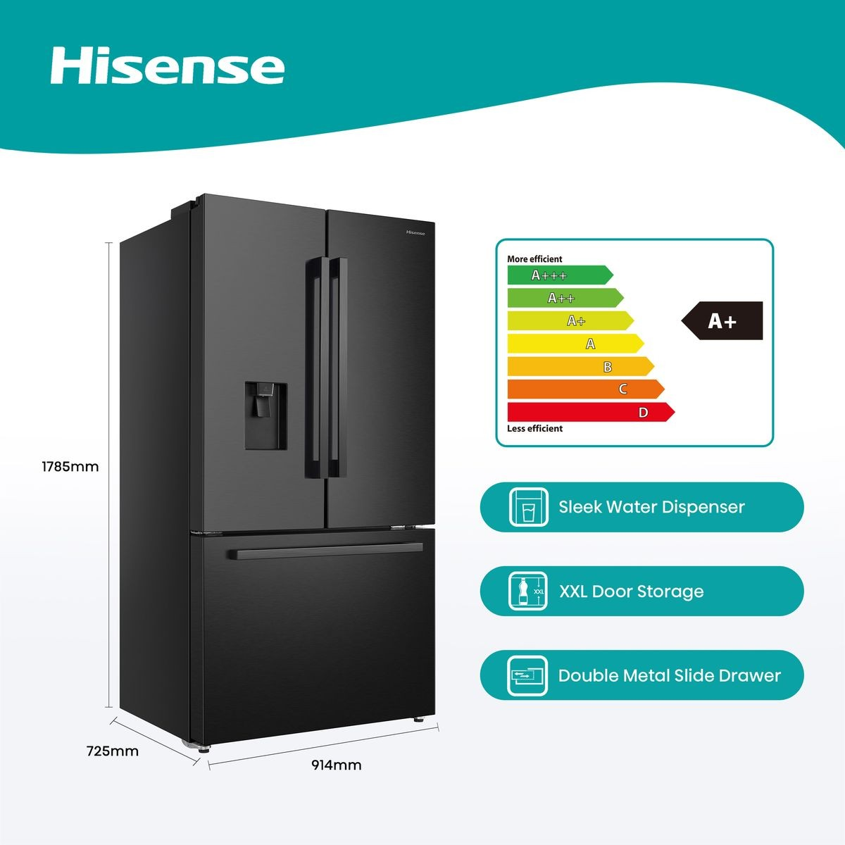 Hisense 575L Smart Frost Free French Door Fridge & Drawer with Inverter  H760FSB-