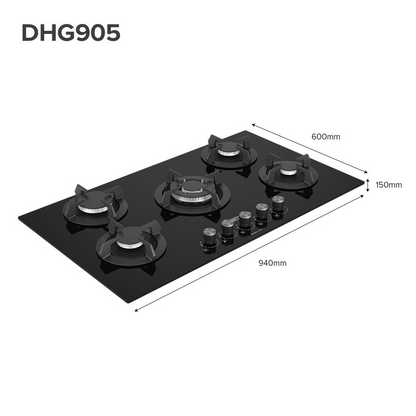 Defy 90cm Black Gas on Glass Hob - DHG905