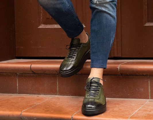 Lizzio - Olive Green Trend Leather Sneakers