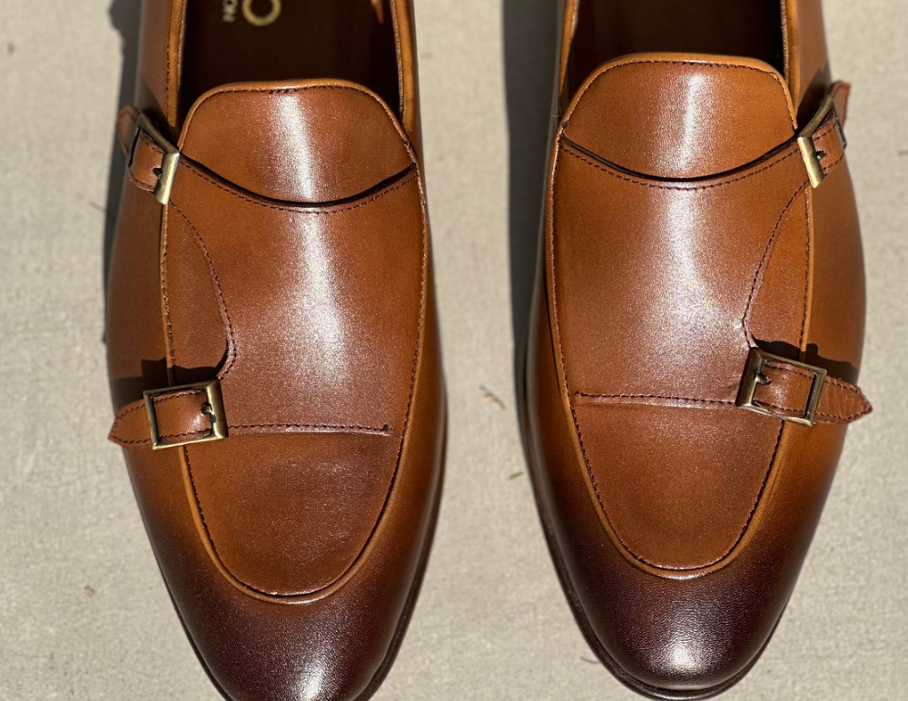 LIZZIO-Coffee Brown Saturn Leather Monks Loafers