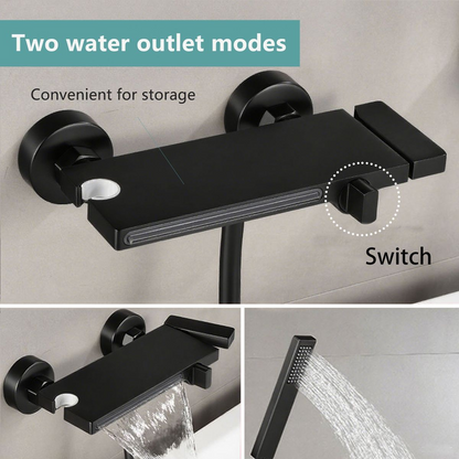 Wall Mount Brass Waterfall Bathtub Fauset with Hand Shower Hose