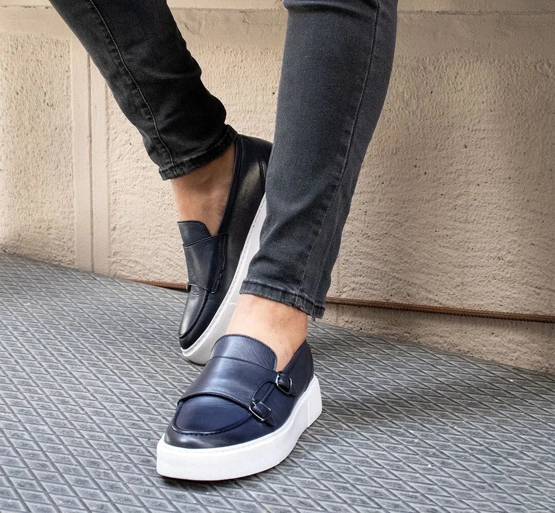 LIZZIO-Navy Blue Space Leather Loafers