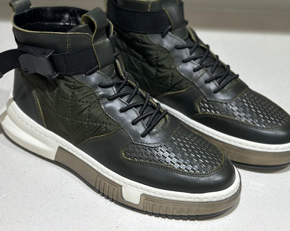 lizzio - Olive Green UFA Leather Sneaker Boots