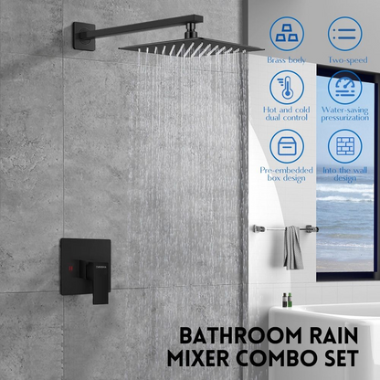 Chenshia 25cm Luxury Bathroom Stainless Steel Shower Faucet Arm & Mixer Set