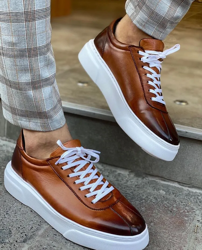 LIZZIO-Brown Trend Lace Leather Sneakers