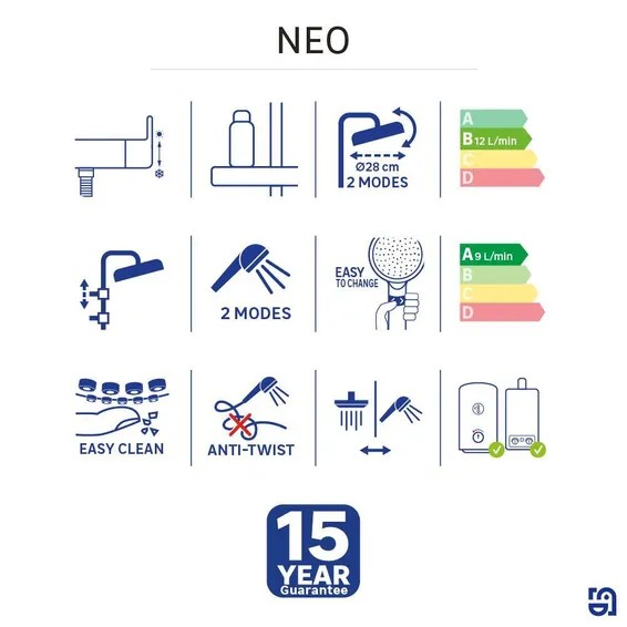 Sensea Neo Shower Column With Mixer Black