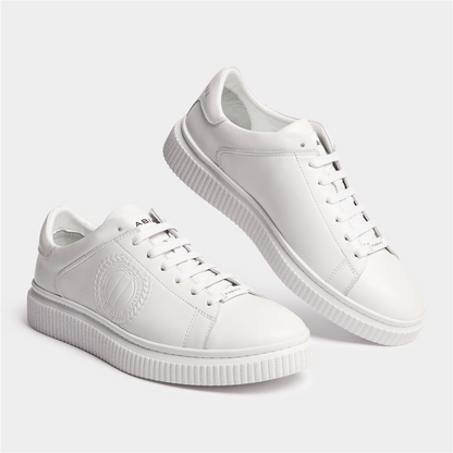 Men's Fabiani Debossed Crest White Sneakers