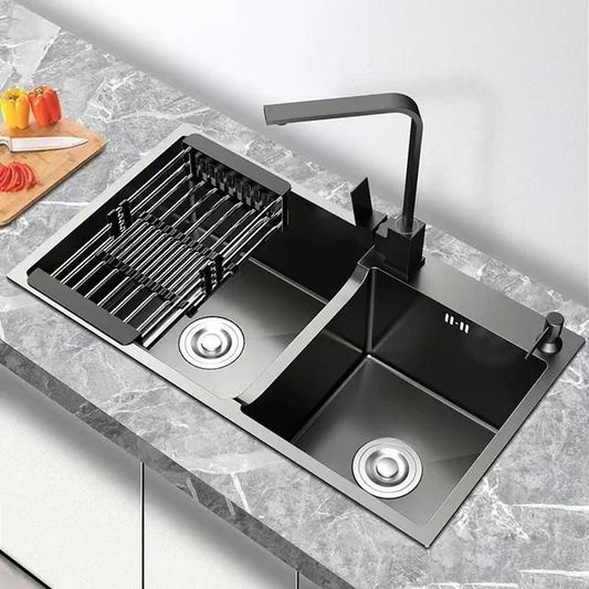 Top-Mounted Black Double Sink