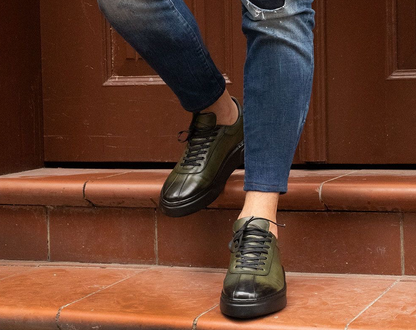 Lizzio - Olive Green Trend Leather Sneakers