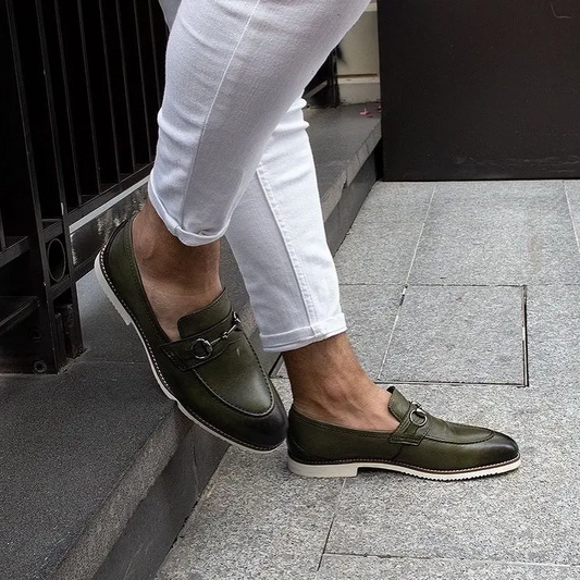 LIZZIO-Green Tally Leather Loafers