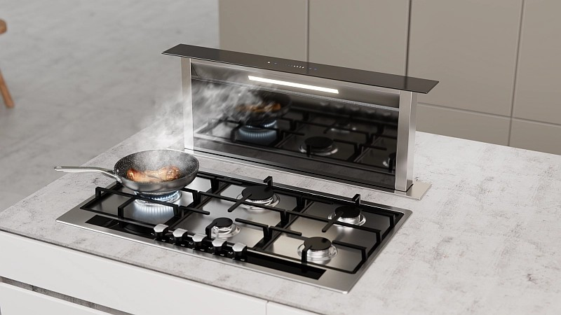 Falco - Countertop Black Glass Large Downdraft Extractor Fan – 90cm