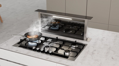 Falco - Countertop Black Glass Large Downdraft Extractor Fan – 90cm