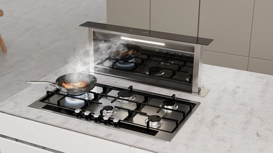 Falco - Countertop Black Glass Large Downdraft Extractor Fan – 90cm