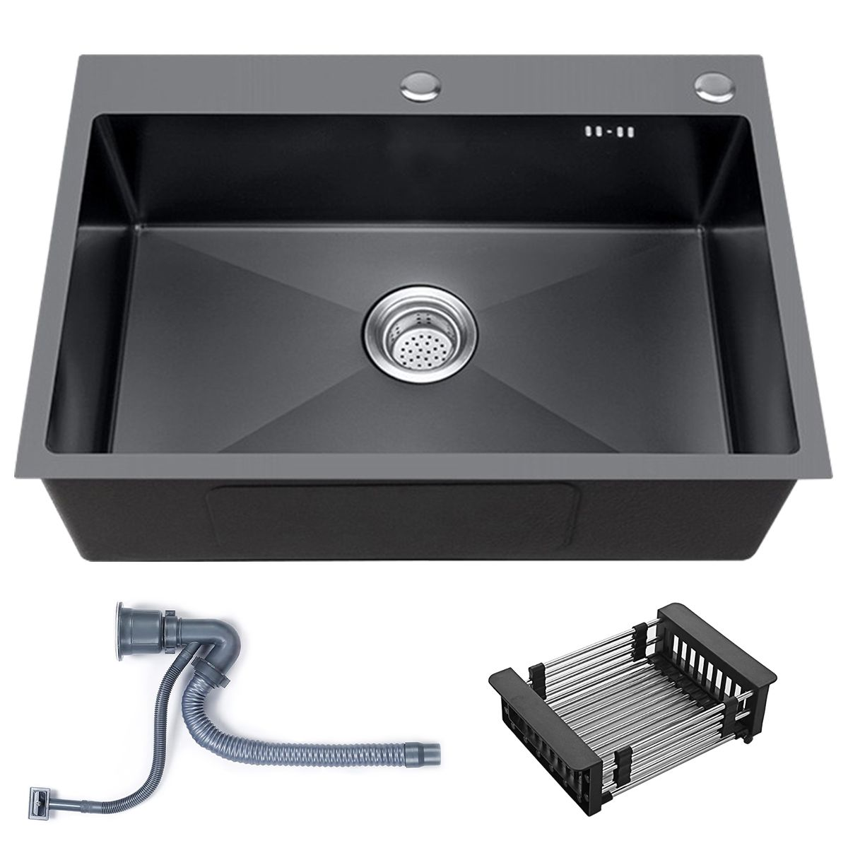 Stainless Steel Single Bowl Kitchen Sink with Drain Basket-Black