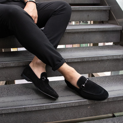 LIZZIO-Black Gill Suede Leather Loafers