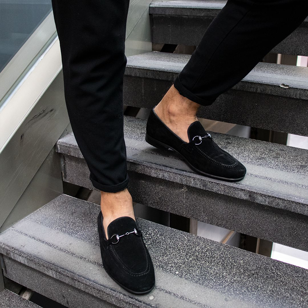 LIZZIO-Black Gill Suede Leather Loafers