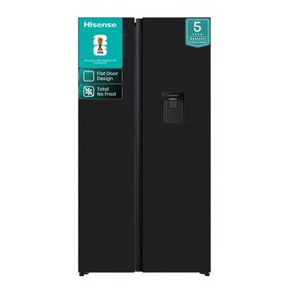 Hisense 541L No Frost Side by Side Fridge with Water Dispenser-Glass Black