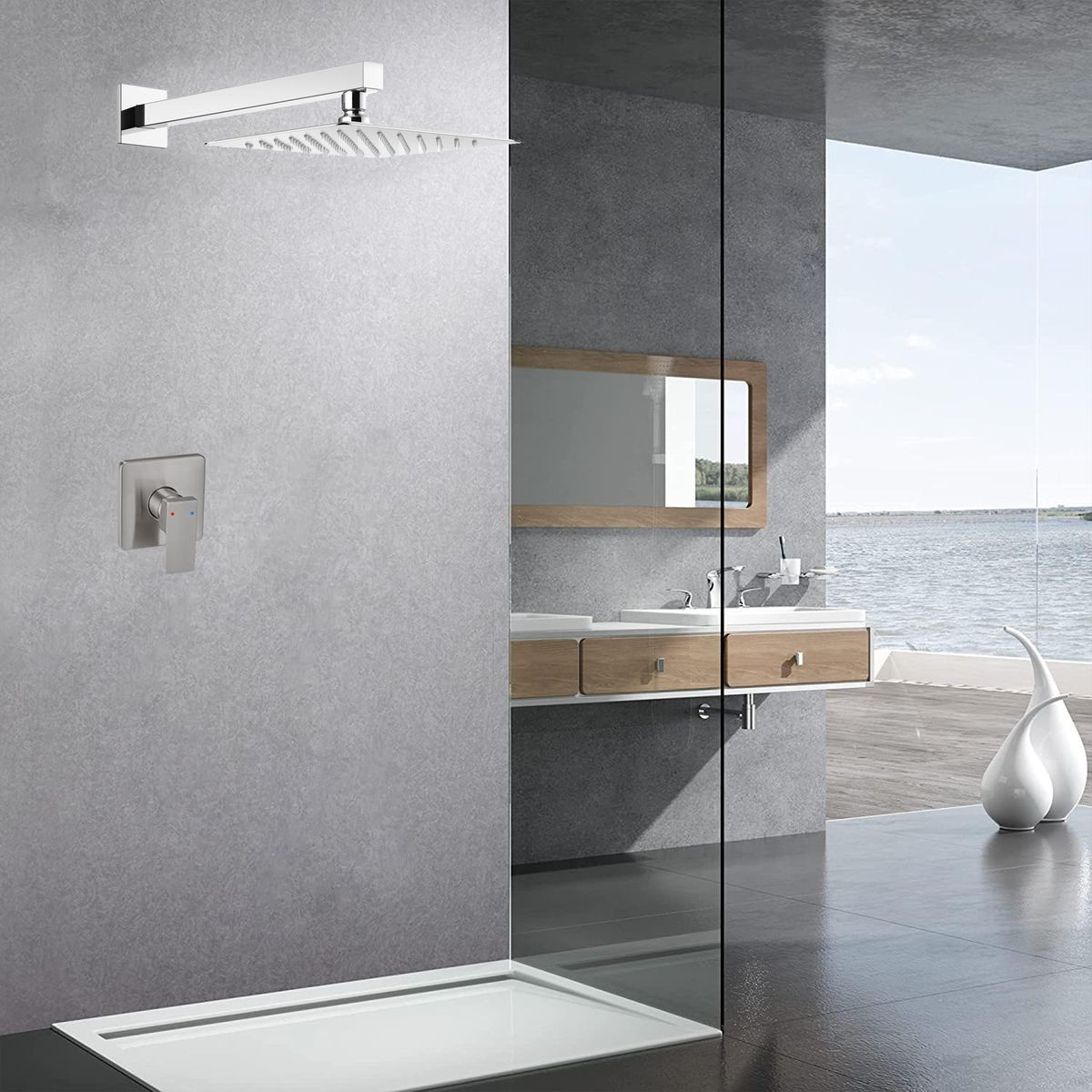Shower Head, Arm and  Shower Mixer Set Bathroom sprinkler - Silver