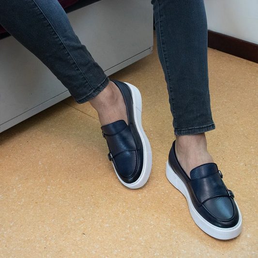 LIZZIO-Navy Blue Space Leather Loafers