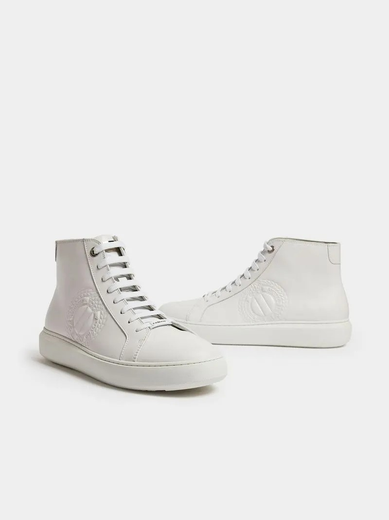 Fabiani Men's Casual Classic Leather White High Top Sneakers