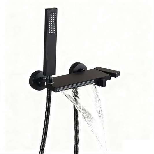 Wall Mount Brass Waterfall Bathtub Fauset with Hand Shower Hose