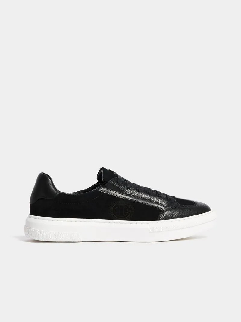 Fabiani Men's Retro Black Leather Court Sneakers