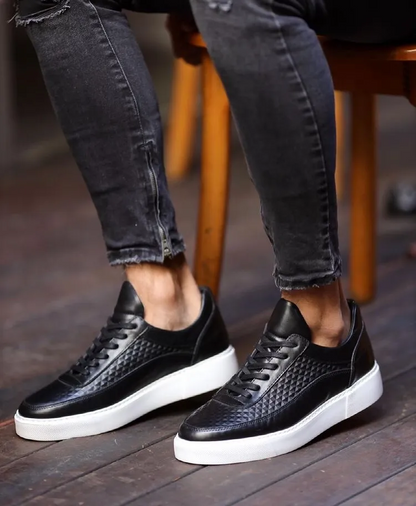 LIZZIO-Black Buttons Leather Sneakers