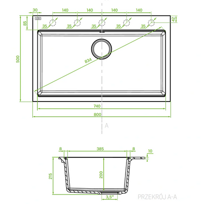 Granite Sink 1 Bowl 800mm - Black