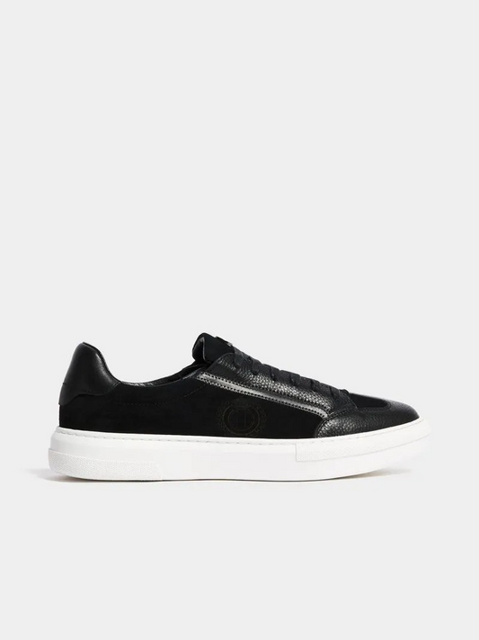 Fabiani Men's Retro Black Leather Court Sneakers