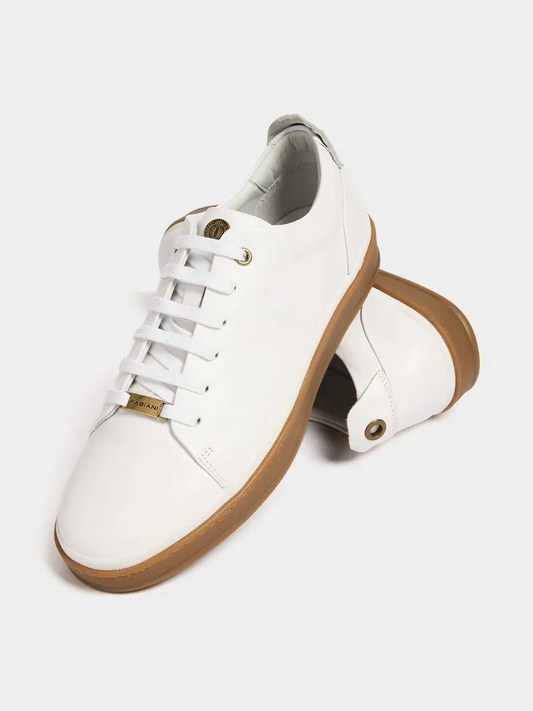 Fabiani Men's White Leather Gum Sole Court Sneaker