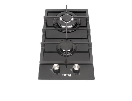 Totai 03/TS2BNR-GG - Gas Hob 2 Burner Gas On Glass - Black