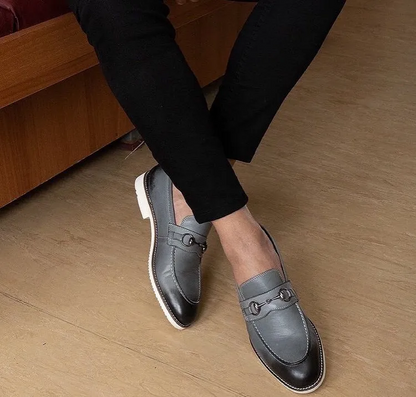 LIZZIO-Grey Tally Leather Loafers