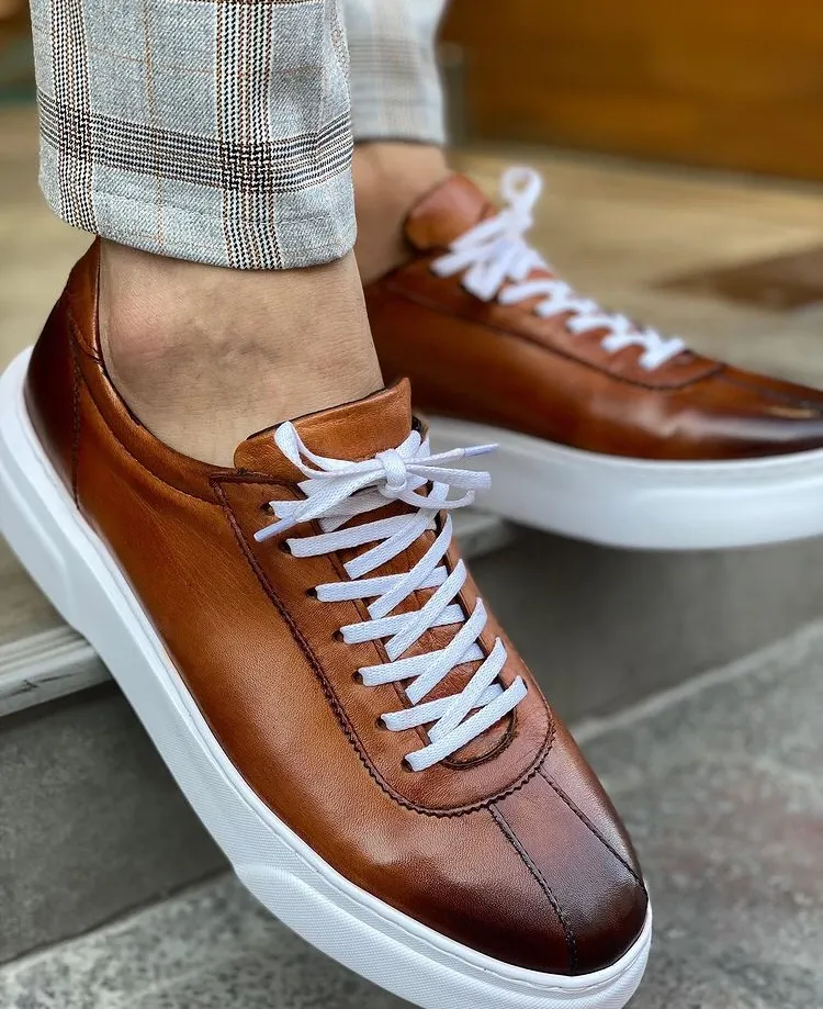 LIZZIO-Brown Trend Lace Leather Sneakers