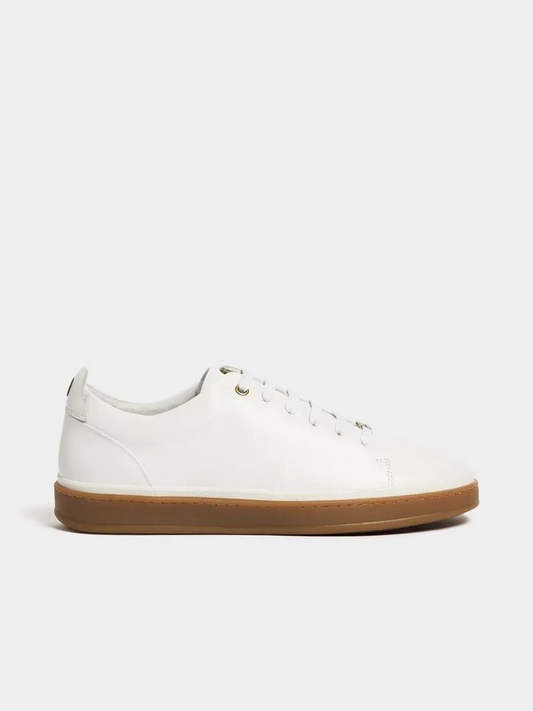 Fabiani Men's White Leather Gum Sole Court Sneaker