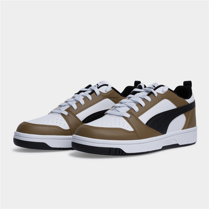 Mens Puma Rebound V6 White/Chocolate Sneaker