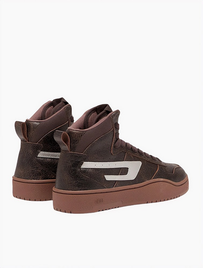 Diesel Brown Textured High-Top Sneakers