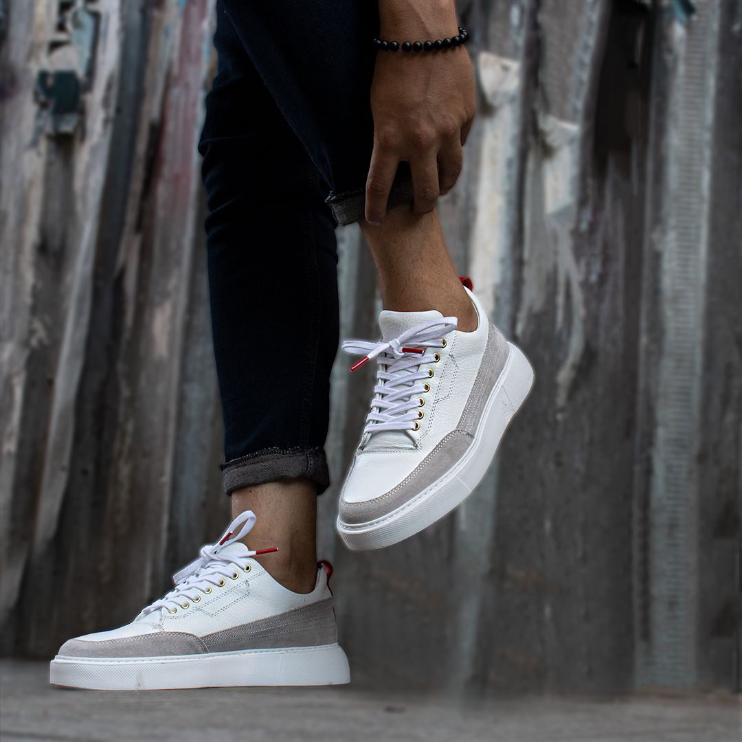 LIZZIO-D35 White Leather Sneakers