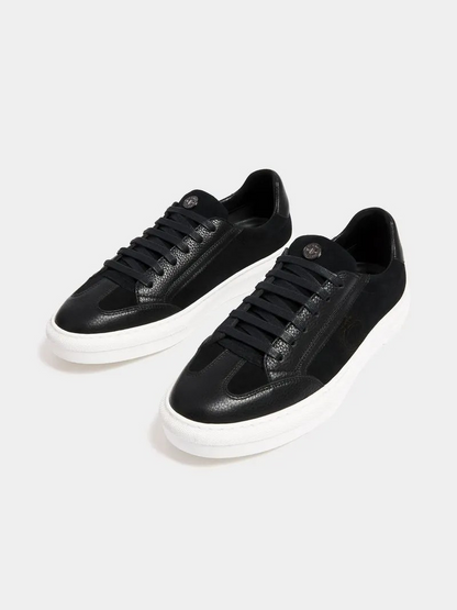 Fabiani Men's Retro Black Leather Court Sneakers